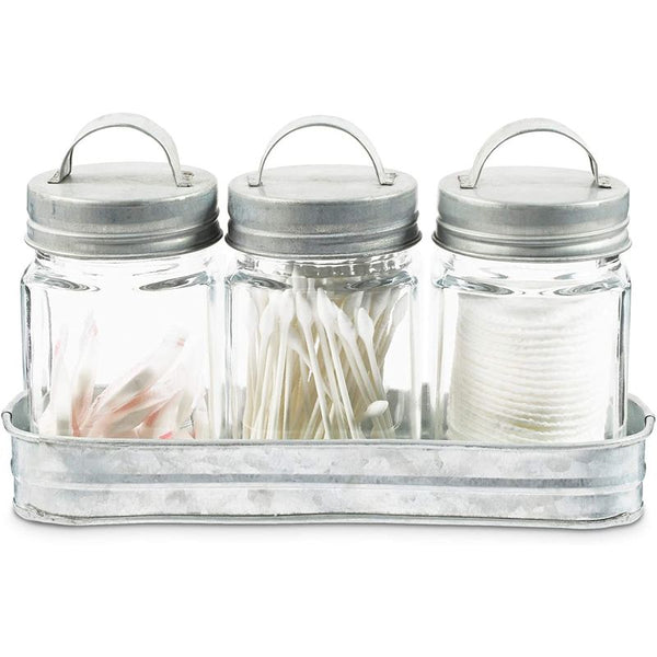 1 Galvanized Metal Tray with 4 Glass Containers for Bathroom and Kitch –  Farmlyn Creek