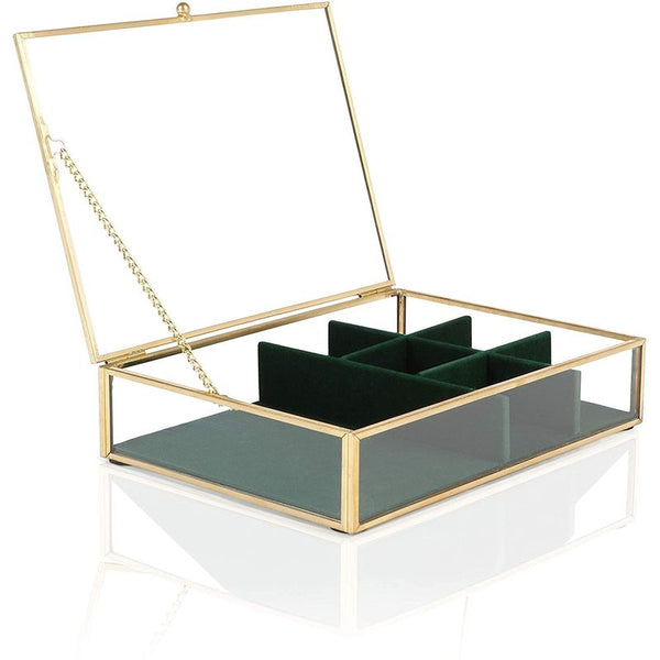 Clear Glass Jewelry Storage Box with Drawers for Women, Green Velvet Tray  Organizer and Lid, Gold, 5.5 x 6.1 in 