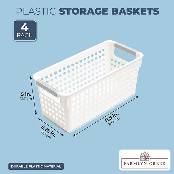 Farmlyn Creek 4 Pack Small Plastic Storage Baskets Bins With
