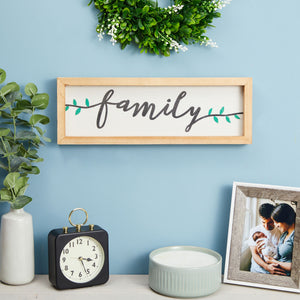 Wooden Family Sign 17" x 6", Rustic Hanging Farmhouse Wall Decor for Home