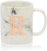 Rose Gold Letter R Monogram Mug, White Marble Ceramic Coffee Cup (11 oz)