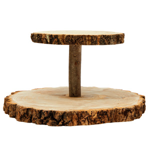 2-Tiered Rustic Wood Cake Stand for Cupcakes, Desserts, Tree Stump Server for Appetizers, and Hors d'oeuvres (12 x 8 In)
