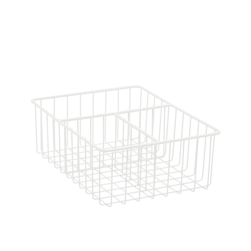 2 Pack White Wire Baskets for Kitchen, 3 Compartment Bin for Cabinet Shelves, Drawers (10 x 8 x 3.7 In)