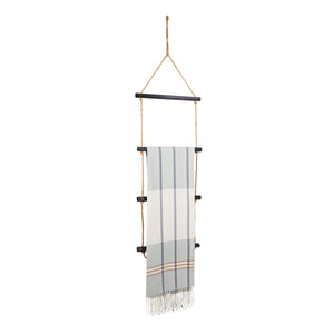 4-Rung Hanging Blanket Ladder, Wooden Rustic Towel Racks for Bathroom with Rope for Bathroom Decor, Black (17 x 60 In)
