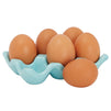 2 Pack Ceramic Half Dozen Egg Tray Holder for Countertop, Refrigerator, Porcelain Egg Carton Holds 6 Chicken Eggs, Hard Boiled Eggs for Easter Egg Painting (Teal)