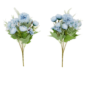 2-Pack Silk Peony and Hydrangea Artificial Flower Bouquets, Faux Flowers for Decorations, Table Centerpieces, Fake Floral Arrangements for Women (12x5 in, Light Blue)