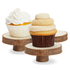 6 Pack Natural Wood Slice Cake Stand for Appetizers, Individual Mini Cupcake Holders, Rustic Style Cupcake Stand (3.5 x 1.5 In)