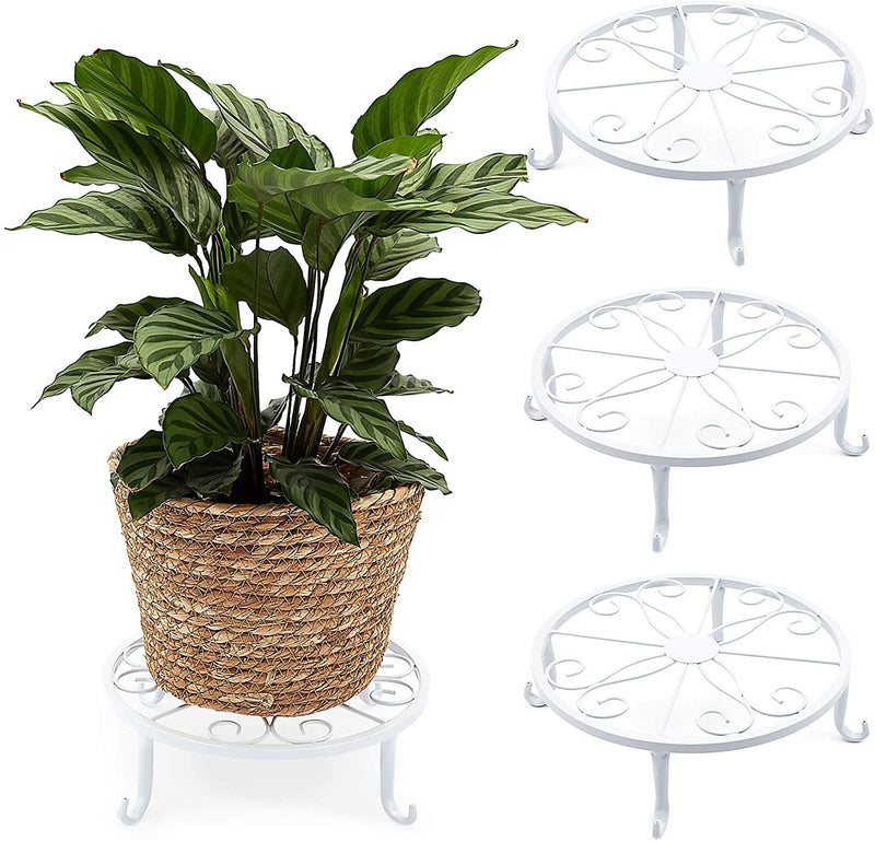 Farmlyn Creek White Metal Plant Stand Set, Planter Holder (9 x 9 x 2.7 in, 4 Pack)