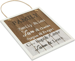 Rustic Wooden Plaque, Family Rules Sign (9.5 x 11.8 x 0.4 Inches)