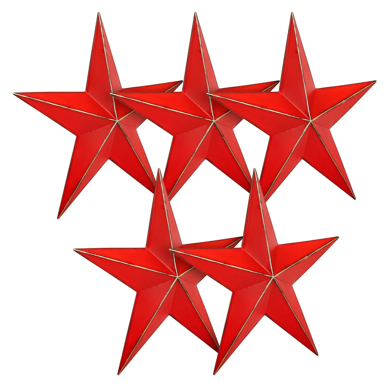 5 Pack Texas Star Rustic Metal Outdoor Wall Home Decor for Patio, Porch, Garden (Red, 12 x 12 In)