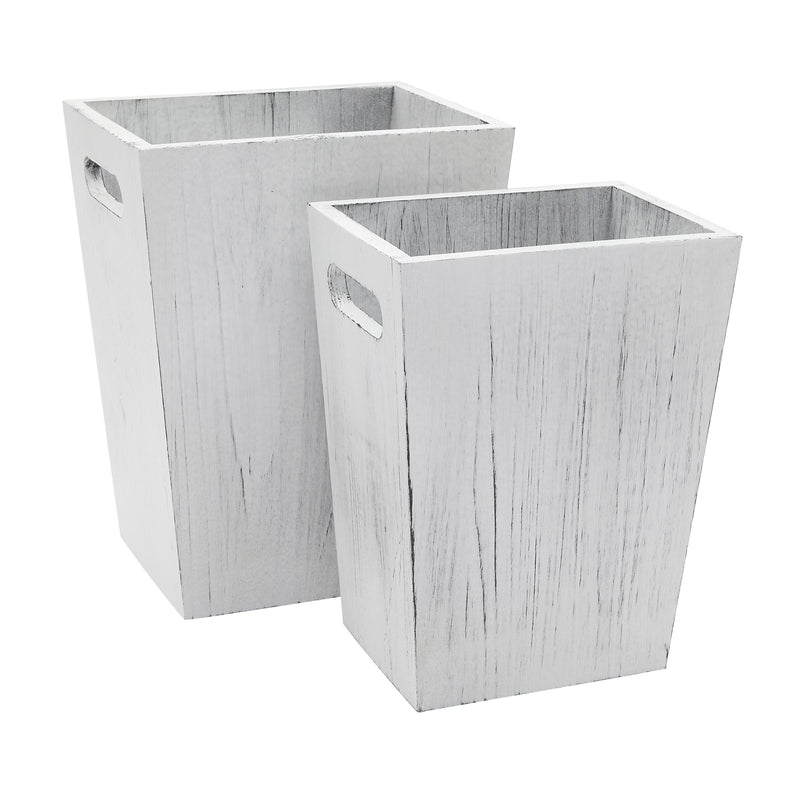 2 Piece Rustic Bathroom Trash Can Set with Handles for Bedroom, Living Room, Office (White-Washed, 2 Sizes)