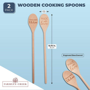 Wooden Serving Spoon Gift Set, Grandmas Kitchen, Made with Love (14 In, 2 Pack)