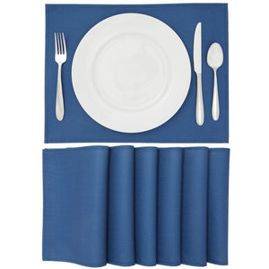 Set of 6 Woven Dining Table Placemats, 16.8x12.8-Inch Washable Burlap Place Mats for Kitchen Table (Navy Blue)