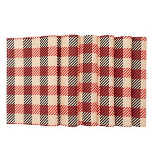 Set of 6 Red, Black, and Tan Plaid Cloth Placemats, 16.8x12.8-Inch Burlap and Polyester Washable Table Mats with Buffalo Design, Farmhouse-Style Dining Table Decorations