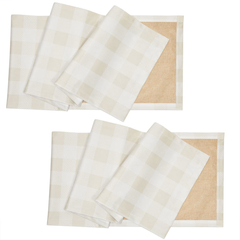 2-Pack Farmhouse Table Runner with Buffalo Plaid Design, 6-Foot Reversible Burlap and Cotton Checkered Table Cloth for Birthdays, Wedding Shower, and Anniversary (14x72in, White and Beige)