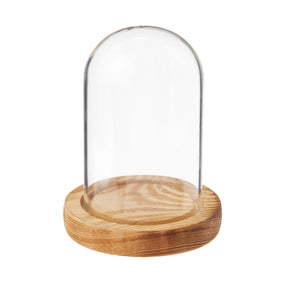 Glass Display Dome Cloche with Wooden Base for Home Decoration (3.5 x 4.7 In)