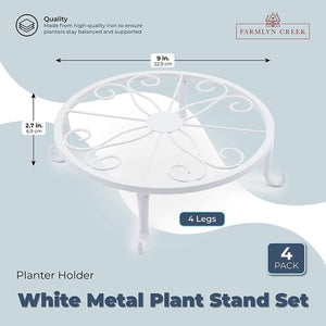 Farmlyn Creek White Metal Plant Stand Set, Planter Holder (9 x 9 x 2.7 in, 4 Pack)