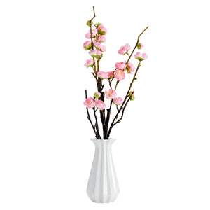 Light Pink Artificial Cherry Blossom Flowers with 5.75" White Ceramic Vase