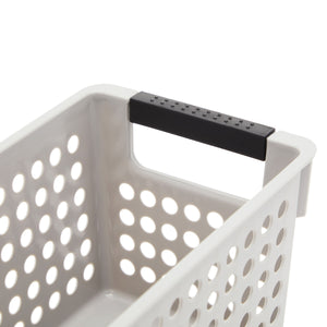 Farmlyn Creek Grey Plastic Storage Baskets with Handles, Small Storage Bin and Shelf Basket Organizer for Bathrooms, Laundry Room, Bedrooms, Kitchens, Pantries, Closet (4 Pack)