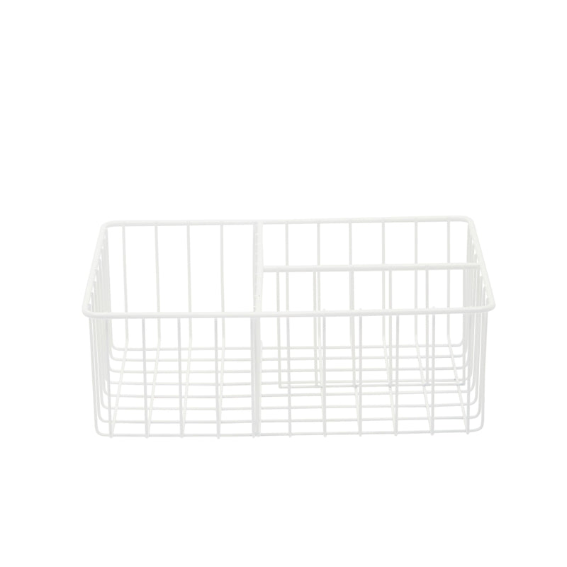 2 Pack White Wire Baskets for Kitchen, 3 Compartment Bin for Cabinet Shelves, Drawers (10 x 8 x 3.7 In)