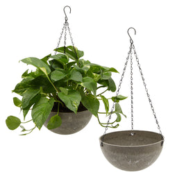 2 Pack Brown Marble Hanging Planters for Indoor and Outdoor Plants, 10-Inch Flower Plant Pots