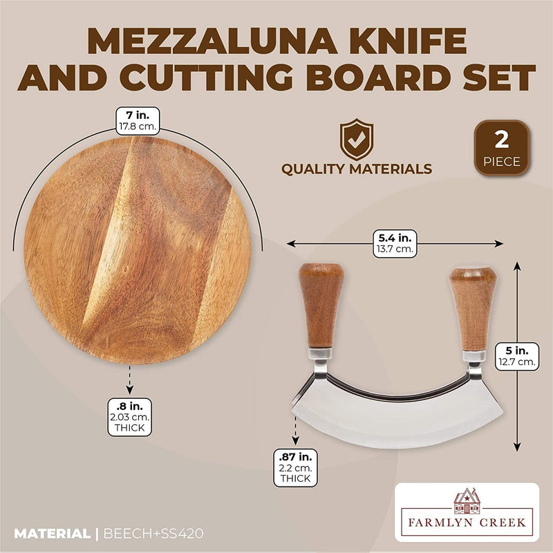 Mezzaluna Knife and Bamboo Cutting Board Set (2 Pieces)