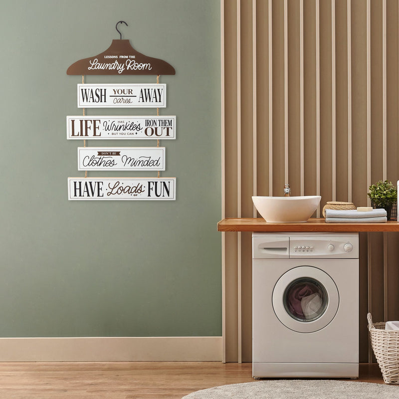 Lessons from The Laundry Room Sign Funny Hanging Wooden Wall Plaque, Cute Laundry Room Décor and Accessories for Bathroom, Farmhouse-Style Home Decor (5 Pieces, 12x20 in)