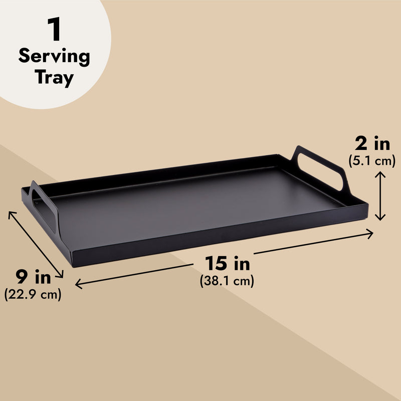 Farmlyn Creek Metal Serving Tray with Handles – Black Decorative Tray for Coffee Table, Living Room Bar Tray Home Décor (15x9x 2in)
