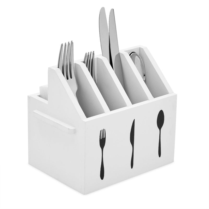 Wooden Utensil Holder for Countertop (7 x 5.5 x 6.6 Inches, White)