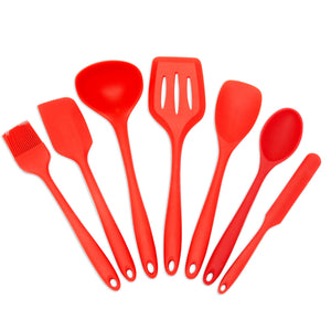 Red Kitchen Utensils Set, Silicone 7 Piece Cooking Set Rubber Spatulas and Spoons