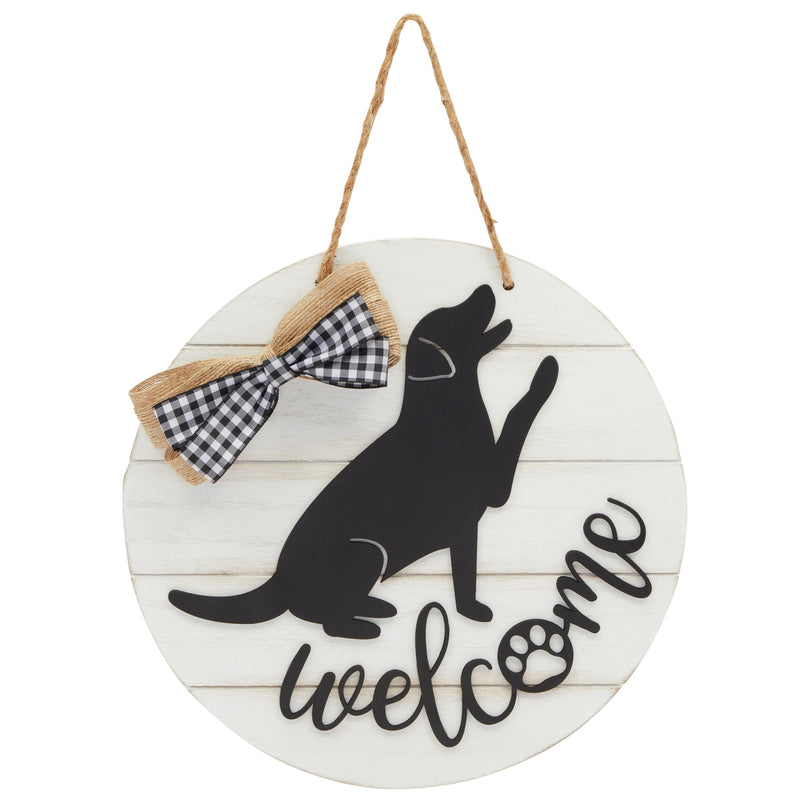 Farmhouse Front Porch Welcome Sign with Checkered Bowtie, Black Scrip Lettering, Housewarming Gifts (12 In)