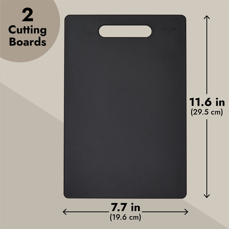 2 Pack Small Plastic Cutting Boards for Kitchen with Handles for Food, Fruits, Vegetables (Black, 7.7 x 11.6 In)