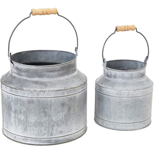 Large Galvanized Bucket Planter, Metal Tin Buckets for Flowers (2 Sizes, 2 Pack)
