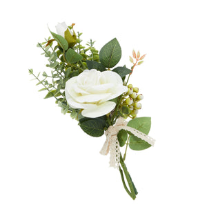 White Rose and Eucalyptus Flower Bouquet, Artificial Floral Arrangement (14 x 7 In)