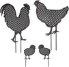Farmlyn Creek Metal Chicken Sign Decor for Yard and Garden (3 Designs, 4 Pieces)