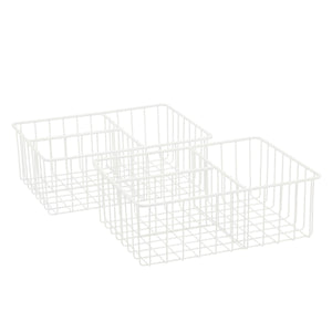 2 Pack White Wire Baskets for Kitchen, 3 Compartment Bin for Cabinet Shelves, Drawers (10 x 8 x 3.7 In)