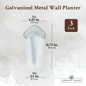 Metal Hanging Planter, Galvanized Planters for Wall Decor (11.7 x 5.8 In, 3 Pack)