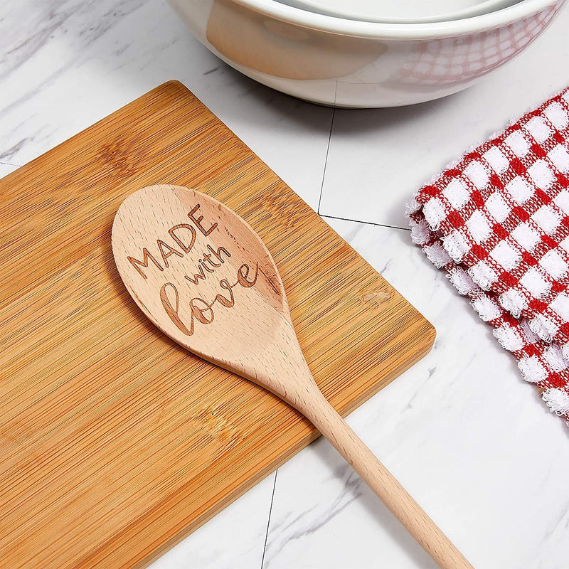 Wooden Serving Spoon for Cooking, Made With Love, Gift (13.75 Inches)