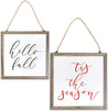Set of 2 Wooden Christmas Hanging Wall Sign for Xmas Holiday & Fall Decorations, 12 x 12 in.