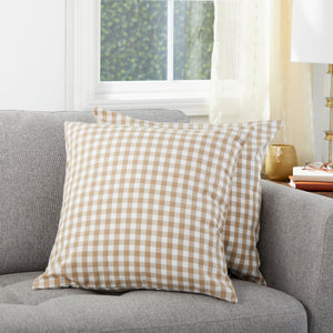 Set of 2 Plaid Throw Pillow Covers 20x20 in, Light Brown and White Buffalo Farmhouse Decorative Cushion Case