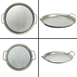 Set of 2 Round Serving Tray with Handles for Galvanized Rustic Style Home Decor, Kitchen Storage (Large and Small)