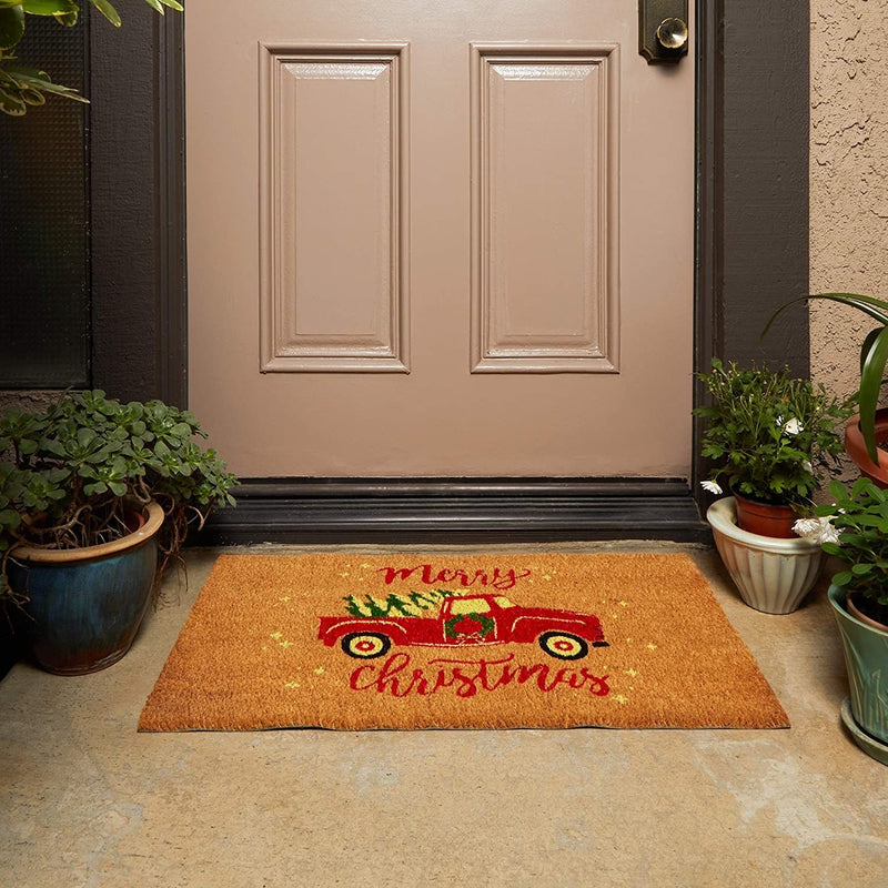 Merry Christmas Doormat, Coco Coir Christmas Doormat for Outdoor Entrance, Non-slip, Brown (17 x 30 Inches)