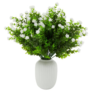 Artificial Outdoor Flowers with Eucalyptus Leaves for Gardens  (White, 6 x 13.5 Inches, 8 Bundles)