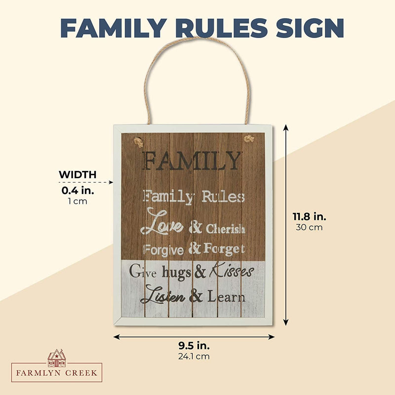 Rustic Wooden Plaque, Family Rules Sign (9.5 x 11.8 x 0.4 Inches)