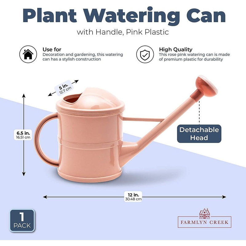 Watering Can with Handle for Indoor Outdoor Plants, Light Pink Plastic (3 Qt)