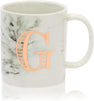 White Marble Ceramic Coffee Mug, Letter G Monogrammed Gift (11 oz)