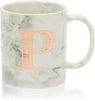 White Marble Ceramic Coffee Mug, Letter P for Monogrammed Gift (11 oz)