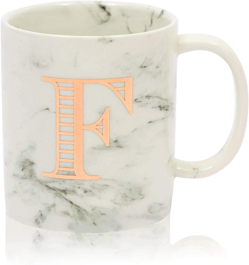 White Marble Ceramic Coffee Mug, Letter F Monogrammed Gift (11 oz)