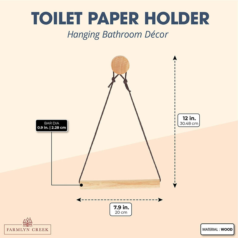 Wooden Paper Roll Holder, Hanging Bathroom Décor (7.9 x 12 in)