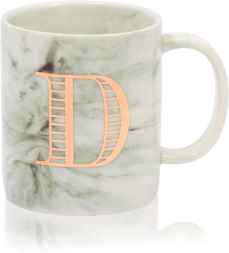 White Marble Ceramic Coffee Mug, Letter D Monogrammed Gift (11 oz)